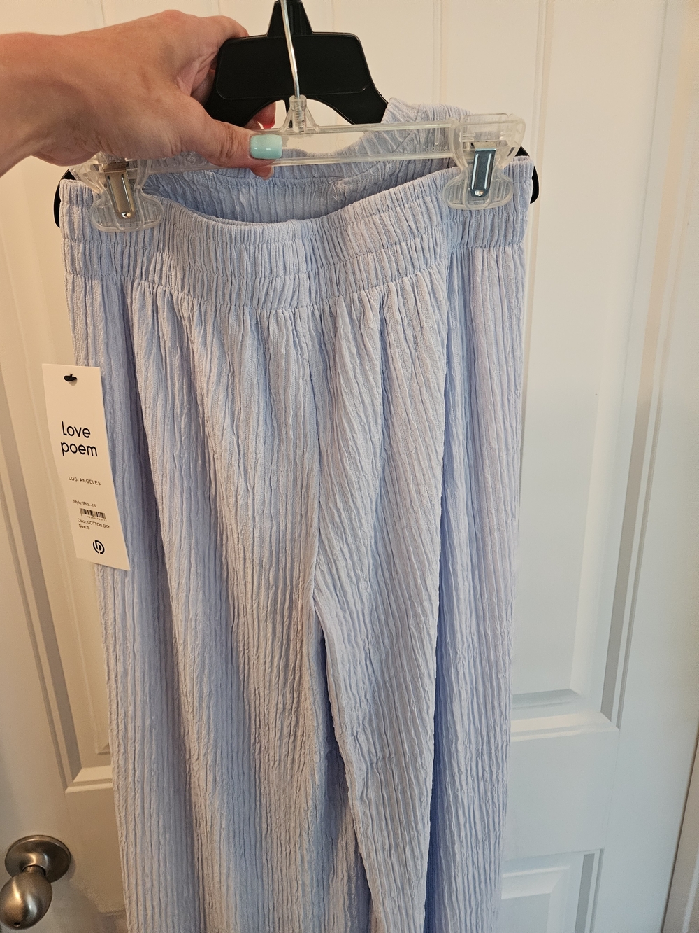 Matching Set Wide Leg Ribbed Knit Pants - Light Blue - Picture 9 of 10